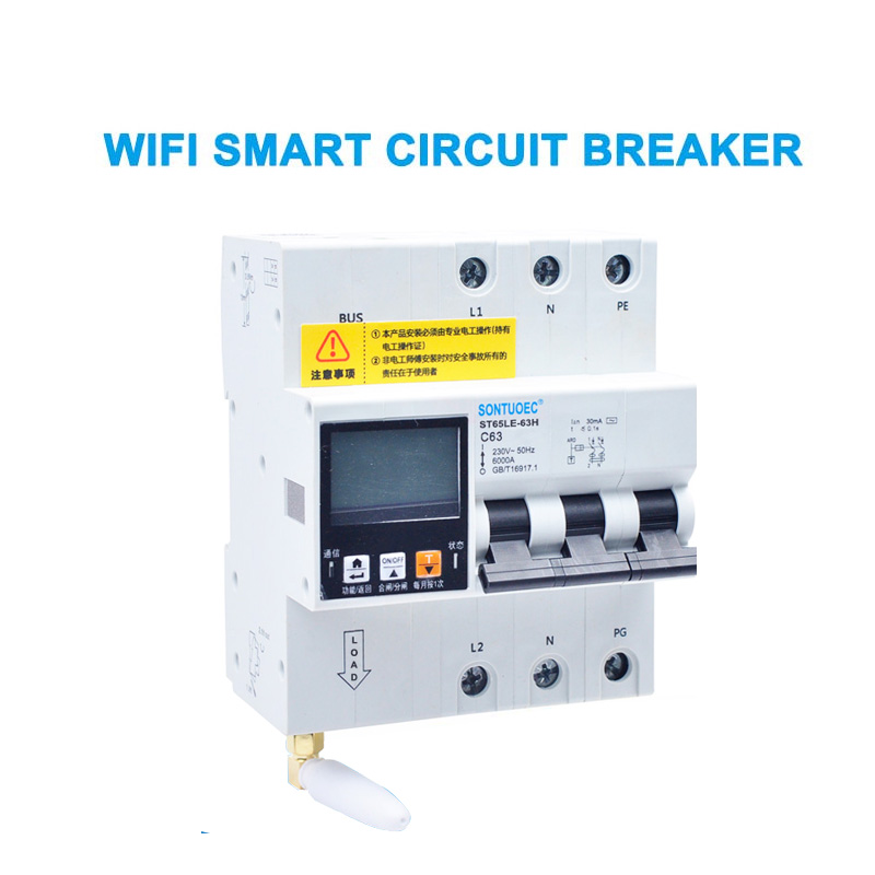 Cyfres WiFi 4G Tuya ST65LE-63H Cyfres Aml-weithredol RCBO Cylchdaith Deallus